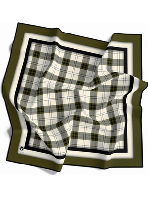 Violla Twill Ekose Desenli Haki Renkli 90X90 Eşarp (Ipek Içermez) Kenar Dikiş Şekli El Dikişli