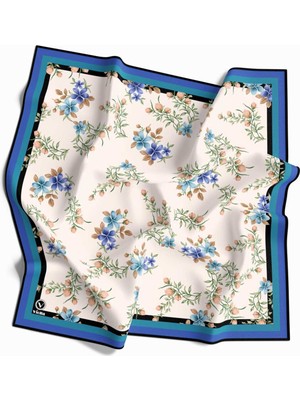 Violla Rayon Çiçek Desenli Indigo Renkli 90X90 Eşarp (Ipek Içermez) Dikim Şekli : El Dikişi