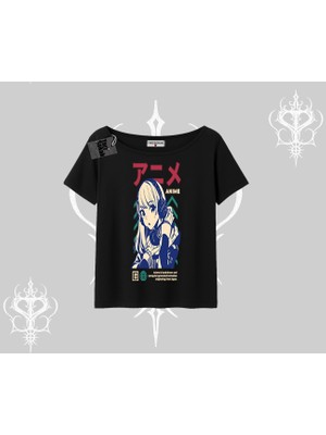 Kayık Yaka Tshirt Anime Kız Desenli Japon Tarzı