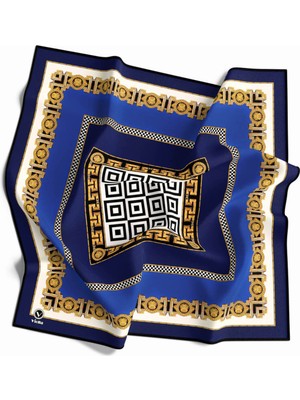 Violla Twill Çizgili Barok Desenli Saks - Siyah Renkli 90X90 Eşarp (Ipek Içermez)