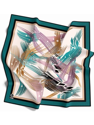 Violla Twill Geometrik Desenli Petrol Yeşili Renkli 90X90 Eşarp (Ipek Içermez) Kenar Dikiş Şekli El Dikişli