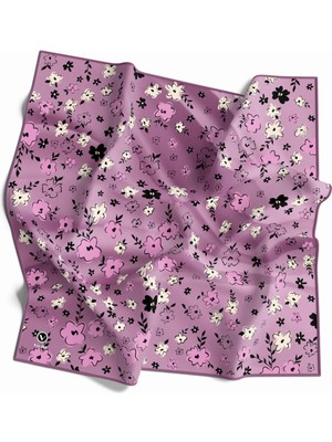 Violla Rayon Papatya Desenli Lila Renkli 90X90 Eşarp (Ipek Içermez) Kenar Dikiş Şekli El Dikişli