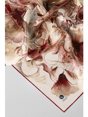 Violla Twill Soyut Desenli Bordo Renkli 90X90 Eşarp (Ipek Içermez) Kenar Dikiş Şekli El Dikişli