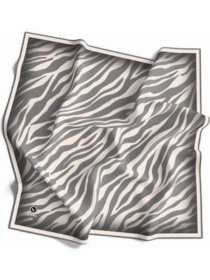 Violla Kristal Zebra Desenli Krem - Gri Renkli 90X90 Eşarp (Ipek Içermez) Dikim Şekli : El Dikişi