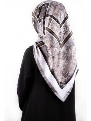 Violla Twill Geometrik Desenli Gri Renkli 90X90 Eşarp (Ipek Içermez) Kenar Dikiş Şekli El Dikişli