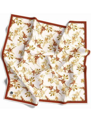 Violla Twill Bahar Dalı Desenli Turuncu Renkli 90X90 Eşarp (Ipek Içermez) Kenar Dikiş Şekli El Dikişli