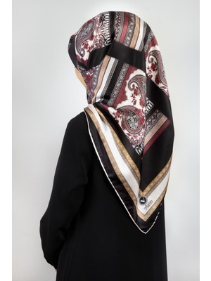 Violla Twill Şal Desenli Siyah Renkli 90X90 Eşarp (Ipek Içermez) Kenar Dikiş Şekli El Dikişli