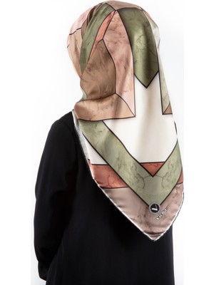 Violla Rayon Mermer Desenli Bakır - Haki Renkli 90X90 Eşarp (Ipek Içermez) Kenar Dikiş Şekli El Dikişli