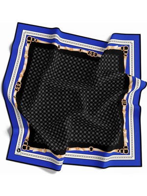Violla Twill Kemerli ve Çıtır Motifli Desenli Saks Renkli 90X90 Eşarp (Ipek Içermez) Dikim Şekli : El Dikiş