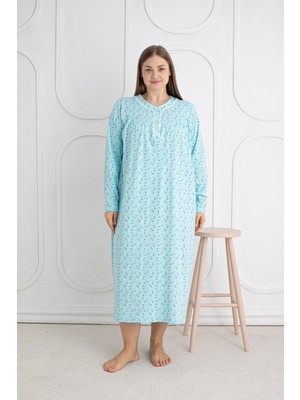 Seboteks %100 Pamuklu Mevsimlik Kumaş Uzun Kol Büyük Beden Anne Geceliği 813