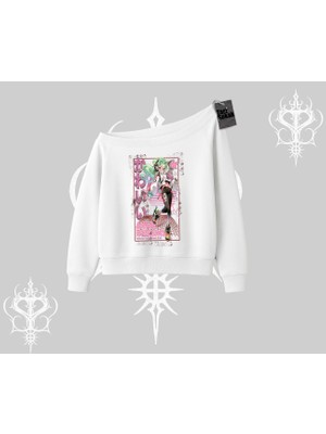 Kayık Yaka Sweatshirt Anime Kawaii Japon Kız Desenli