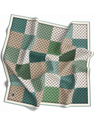 Violla Twill Kare Desenli Koyu Mint Yeşili Renkli 90X90 Eşarp (Ipek Içermez) Kenar Dikiş Şekli El Dikişli