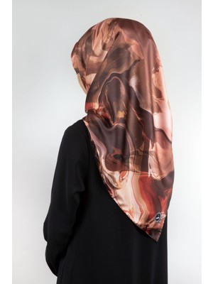 Violla Twill Batik Desenli Taba Renkli 90X90 Eşarp (Ipek Içermez) Kenar Dikiş Şekli El Dikişli