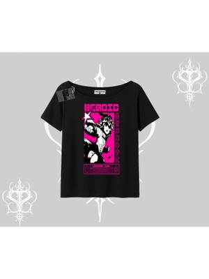 Kayık Yaka Tshirt Heroic Anime Girl Japon Stil Grafik Baskılı