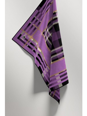 Violla Twill Kemerli ve Ekose Desenli Lila Renkli 90X90 Eşarp (Ipek Içermez)Kenar Dikiş Şekli El Dikişli