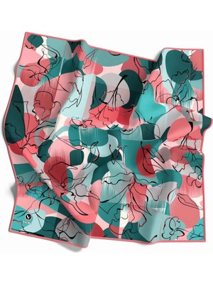 Violla Pamuksu Batikli ve Çiçek Desenli Nar Çiçeği Renkli 90X90 Soft Eşarp Kenar Dikiş Şekli El Dikişli