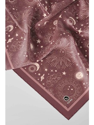 Violla Twill Galaksi Desenli Gül Kurusu Renkli 90X90 Eşarp (Ipek Içermez) Dikim Şekli : El Dikişi