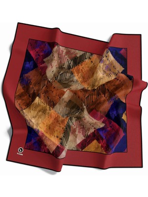 Violla Soft Twill Bordürlü Karalama Desenli Bordo Renkli 90X90 Eşarp (Ipek Içermez) Kenar Dikiş Şekli El Di