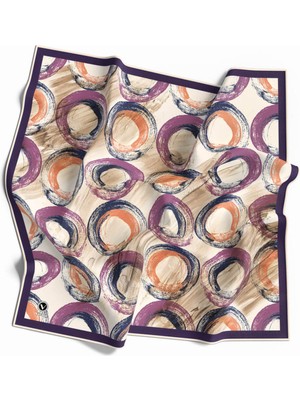 Violla Twill Geometrik Fırça Darbesi Desenli Mor Renkli 90X90 Eşarp (Ipek Içermez) Kenar Dikiş Şekli El Dik