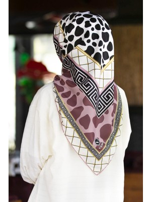 Violla Twill Taş Desenli Pudra Renkli 90X90 Eşarp (Ipek Içermez) Kenar Dikiş Şekli El Dikişli