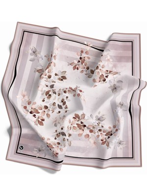 Violla Twill Çiçek Desenli Bej Renkli 90X90 Eşarp (Ipek Içermez) Kenar Dikiş Şekli El Dikişli
