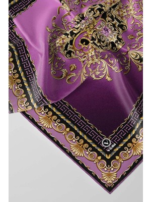 Violla Twill Barok Desenli Lila Renkli 90X90 Eşarp (Ipek Içermez) Dikim Şekli : El Dikişi