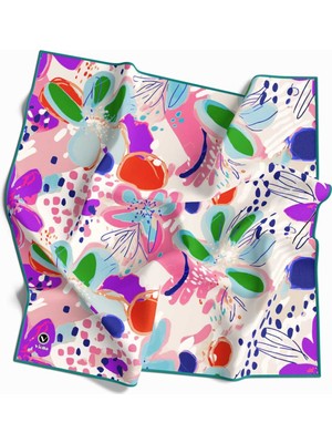Violla Twill Yumuşak Dokulu Çiçekli Batik Desenli Pembe - Turuncu Renkli 90X90 Eşarp (Ipek Içermez) Dikim Ş
