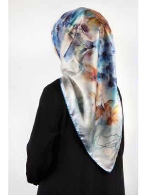 Violla Rayon Sulu Boyalı Çiçek Desenli Saks Renkli 90X90 Eşarp (Ipek Içermez) Dikim Şekli : El Dikişi