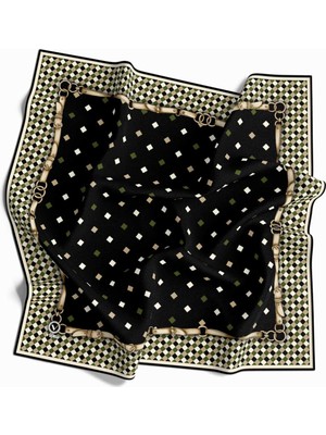 Violla Kristal Kareli Kemer Desenli Haki Renkli 90X90 Eşarp (Ipek Içermez) Dikim Şekli : El Dikişi