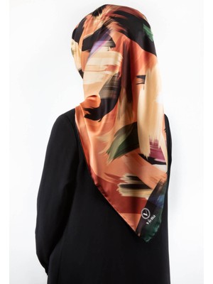 Violla Twill Fırça Desenli Bakır Renkli 90X90 Eşarp (Ipek Içermez) Kenar Dikiş Şekli El Dikişli