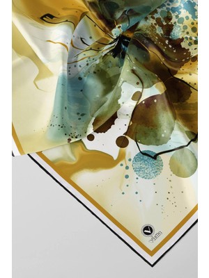 Violla Twill Suluboya Çiçek Desenli Sarı Renkli 90X90 Soft Eşarp Kenar Dikiş Şekli El Dikişli