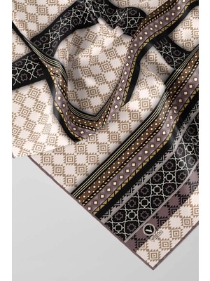 Violla Twill Etnik Desenli Taş Renkli 90X90 Eşarp (Ipek Içermez) Kenar Dikiş Şekli El Dikişli