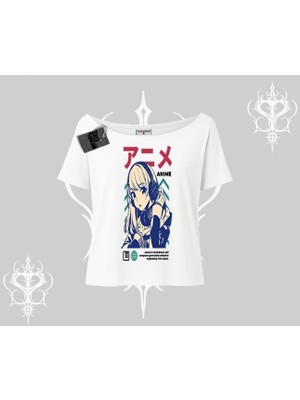 Kayık Yaka Tshirt Anime Kız Desenli Japon Tarzı