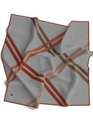 Violla Twill Çizgili Pötikareli Çizgili Desenli Taba Renkli 90X90 Eşarp (Ipek Içermez)