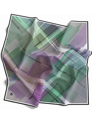 Violla Kristal Ekose Desenli Mint Yeşili Renkli 90X90 Eşarp (Ipek Içermez) Kenar Dikiş Şekli El Dikişli