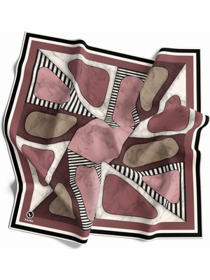Violla Twill Mermer Dokulu Geometrik Desenli Gül Kurusu Renkli 90X90 Eşarp (Ipek Içermez) Kenar Dikiş Şekli