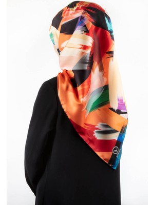 Violla Twill Fırça Desenli Taba Renkli 90X90 Eşarp (Ipek Içermez) Kenar Dikiş Şekli El Dikişli