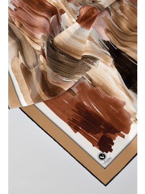 Violla Twill Fırça Darbesi Desenli Hardal Renkli 90X90 Eşarp (Ipek Içermez) Kenar Dikiş Şekli El Dikişli