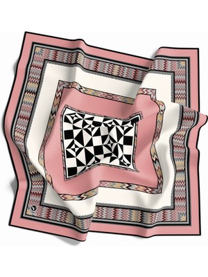 Violla Kristal Geometrik Desenli Pudra - Krem Renkli 90X90 Dikim Şekli : El Dikişi Eşarp (Ipek Içermez)
