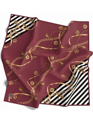 Violla Twill Zincirli ve Çizgili Desenli Gül Kurusu Renkli 90X90 Eşarp (Ipek Içermez) Kenar Dikiş Şekli El