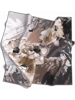 Violla Twill Çiçek Desenli Gri Renkli 90X90 Eşarp (Ipek Içermez) Dikim Şekli : El Dikişi