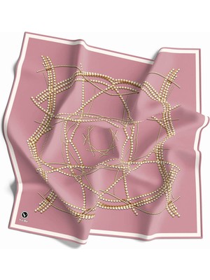 Violla Twill Boncuk Desenli Pudra Renkli 90X90 Eşarp (Ipek Içermez) Kenar Dikiş Şekli El Dikişli