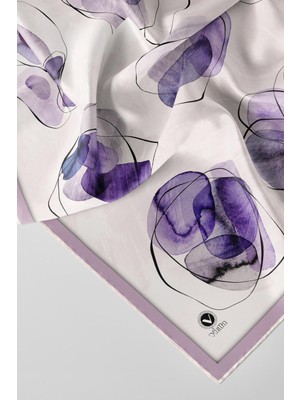 Violla Twill Sulu Boya Geometrik Desenli Lila Renkli 90X90 Eşarp (Ipek Içermez) Kenar Dikiş Şekli El Dikişl