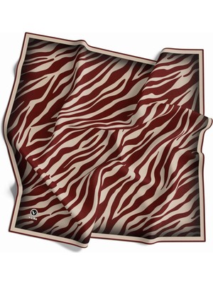 Violla Kristal Zebra Desenli Bej - Bordo Renkli 90X90 Eşarp (Ipek Içermez) Dikim Şekli : El Dikişi