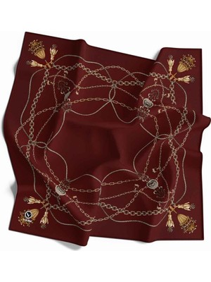 Violla Kristal Geometrik Desenli Bordo Renkli 90X90 Eşarp (Ipek Içermez) Kenar Dikiş Şekli El Dikişli