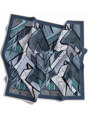 Violla Kristal Geometrik Desenli Indigo Renkli 90X90 Eşarp (Ipek Içermez) Kenar Dikiş Şekli El Dikişli