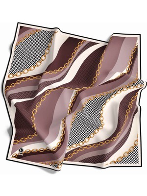 Violla Twill Zincir Desenli Pudra Renkli 90X90 Eşarp (Ipek Içermez) Kenar Dikiş Şekli El Dikişli