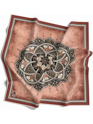 Violla Twill Etnik Desenli Taba Renkli 90X90 Eşarp (Ipek Içermez) Kenar Dikiş Şekli El Dikişli