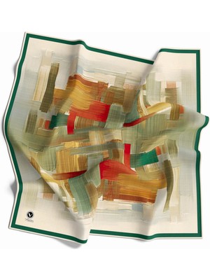 Violla Twill Fırça Darbesi Desenli Zümrüt Yeşili Renkli 90X90 Eşarp (Ipek Içermez) Kenar Dikiş Şekli El Dik