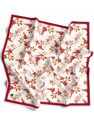 Violla Twill Bahar Dalı Desenli Bordo Renkli 90X90 Eşarp (Ipek Içermez) Kenar Dikiş Şekli El Dikişli